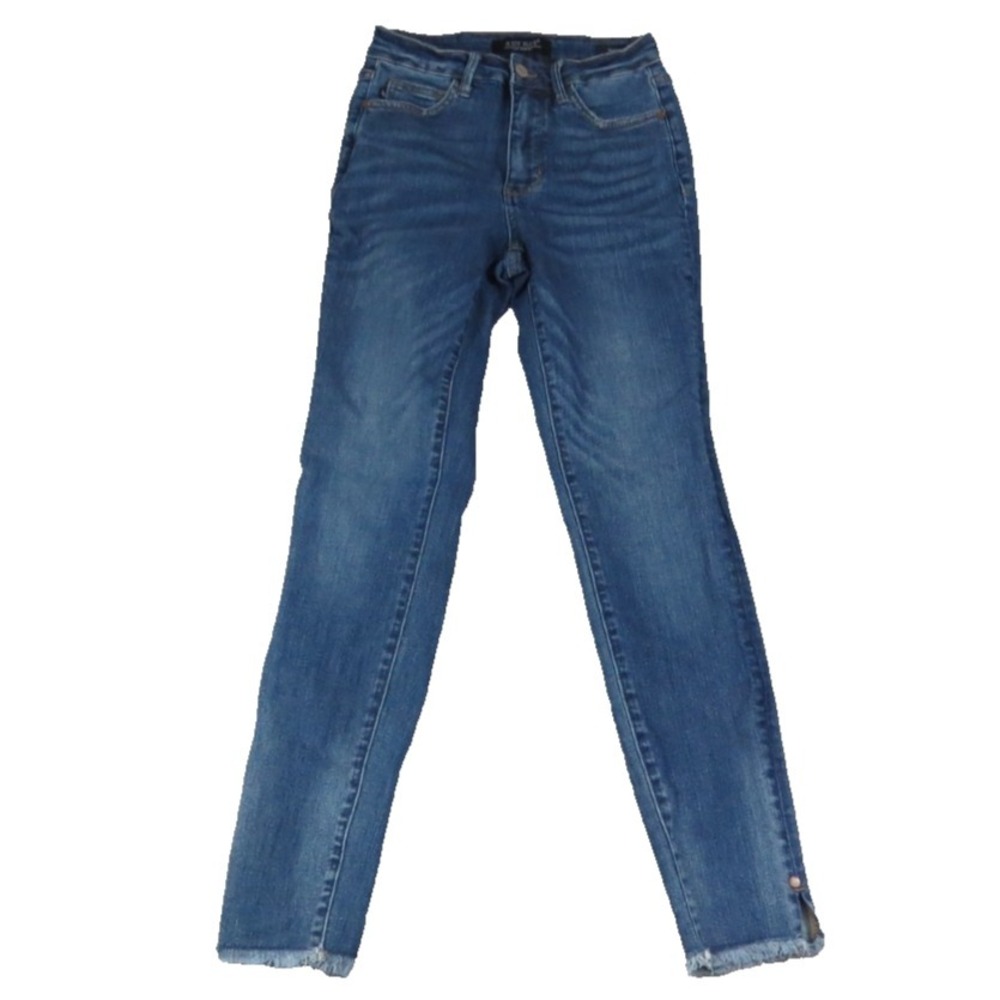 Judy Blue Skinny Jeans 0/24 Medium Wash Raw Hem Side Slit Ankle Stretch Denim JB